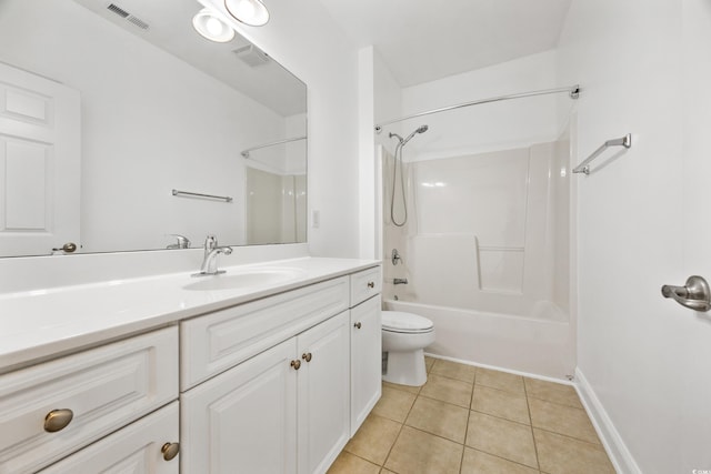 full bathroom featuring shower / bathtub combination, tile patterned flooring, toilet, and vanity