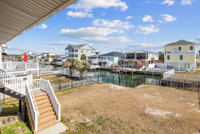 view of yard with a water view