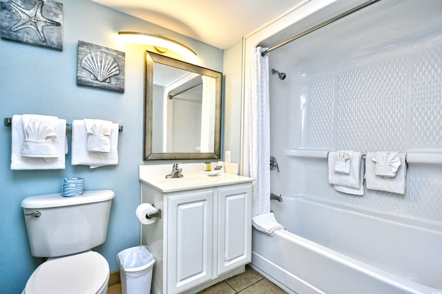 full bathroom featuring vanity, toilet, tile patterned flooring, and  shower combination