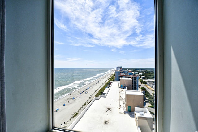 view of water feature with a beach view