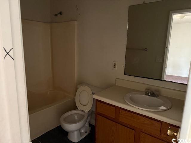 full bathroom with shower / bath combination, toilet, and vanity