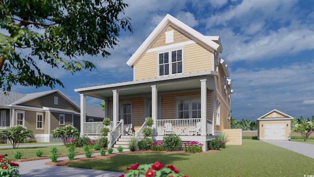 view of front of home featuring a front lawn and covered porch