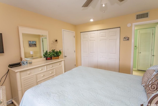 bedroom with a closet and ceiling fan