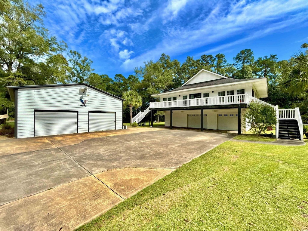 garage with a yard