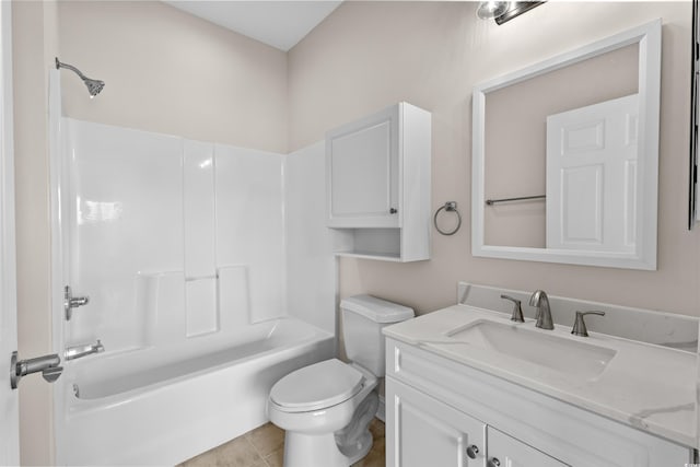 full bathroom featuring tile patterned flooring, shower / washtub combination, vanity, and toilet