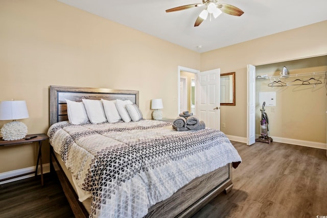 bedroom featuring ceiling fan and hardwood / wood-style floors