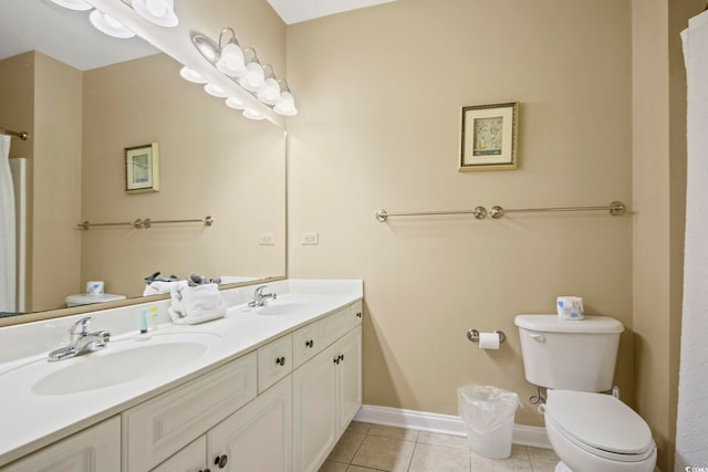 bathroom with vanity, toilet, and tile patterned floors