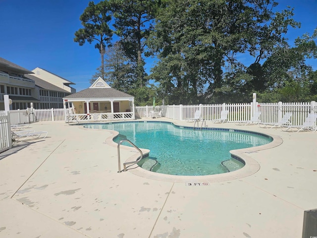 view of swimming pool with a patio