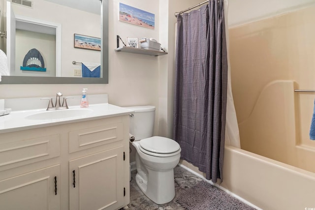 full bathroom with vanity, toilet, and shower / bath combo