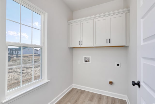 laundry area with washer hookup, light hardwood / wood-style floors, plenty of natural light, and electric dryer hookup