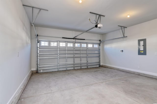 garage featuring a garage door opener and electric panel