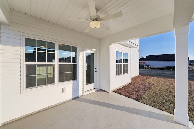 view of patio / terrace featuring ceiling fan