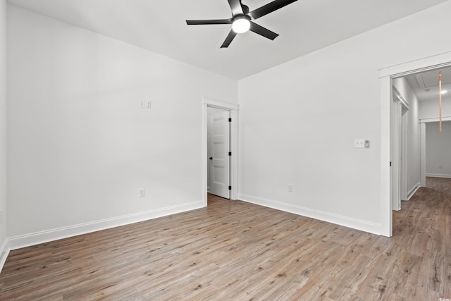 unfurnished room with light hardwood / wood-style floors and ceiling fan