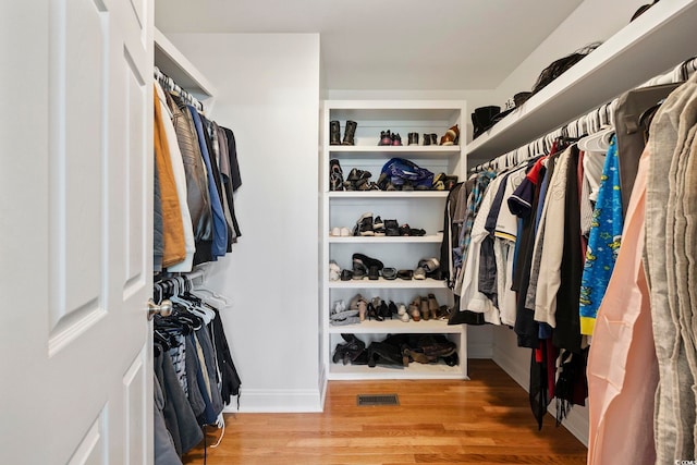 spacious closet featuring light hardwood / wood-style flooring