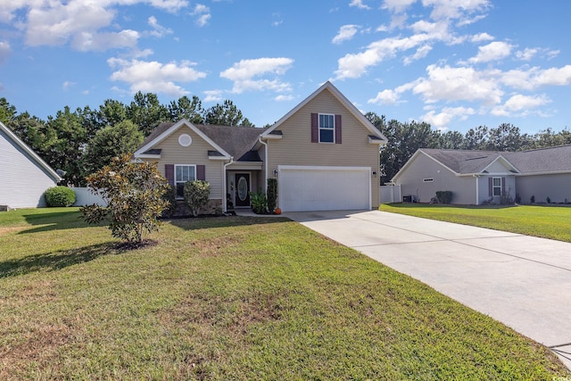 front facade featuring a front yard and a garage