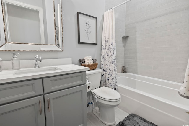 full bathroom featuring vanity, toilet, and shower / tub combo