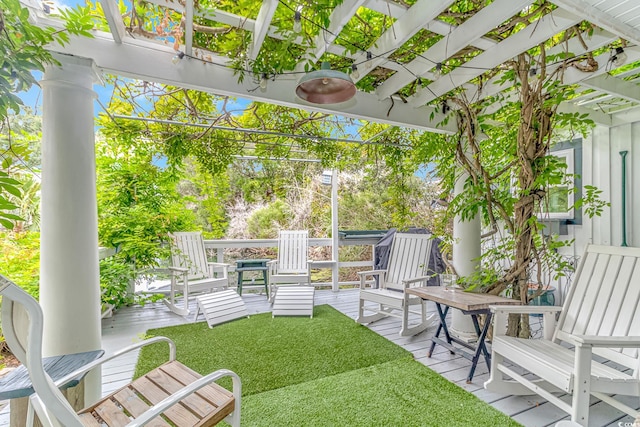 view of yard with a pergola and a patio