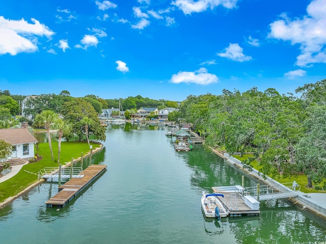 dock area featuring a water view