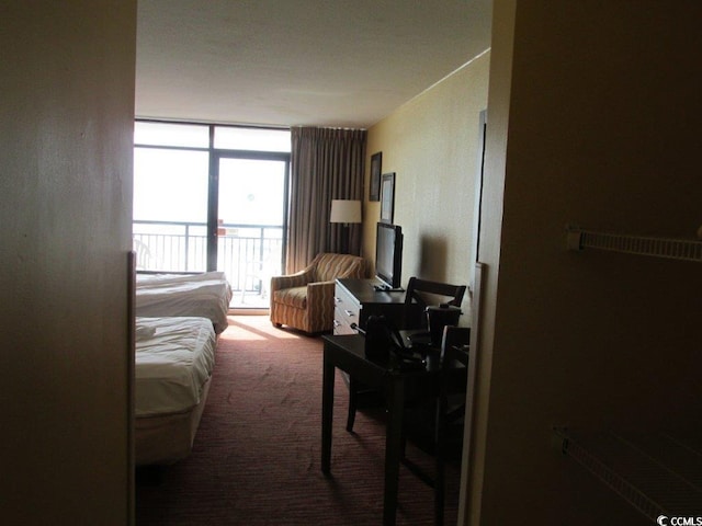 carpeted bedroom featuring expansive windows