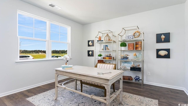 office area with dark hardwood / wood-style flooring