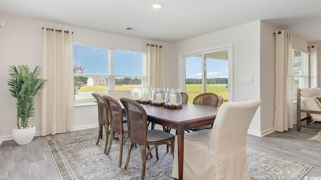 dining space featuring wood-type flooring