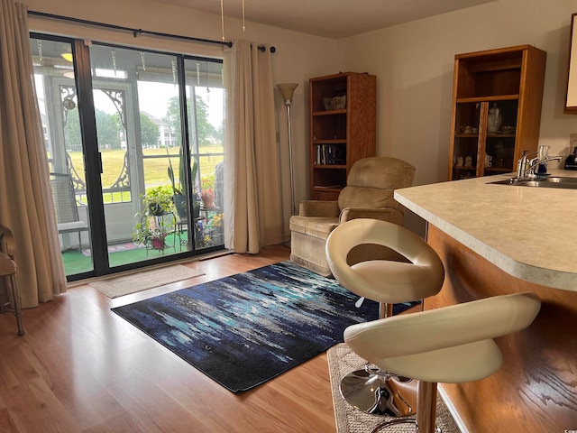 dining room featuring light hardwood / wood-style floors and sink