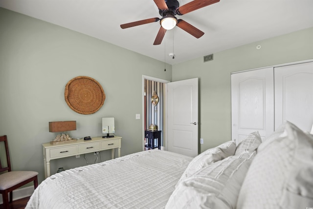 bedroom featuring ceiling fan