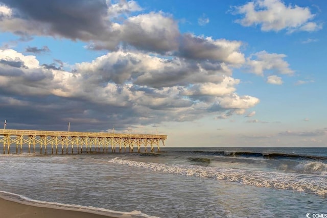 property view of water featuring a pier