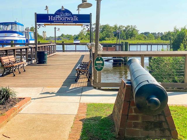 dock area featuring a water view