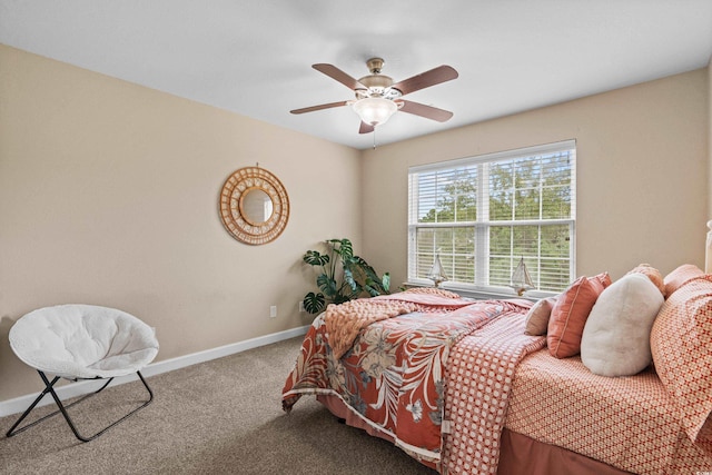 bedroom featuring ceiling fan and carpet floors