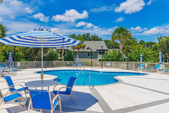 view of pool featuring a patio