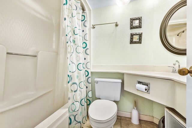 2500 N Ocean Blvd Unit 605, Myrtle Beach, SC 29577 - bathroom with toilet, shower / bath combo, baseboards, tile patterned flooring, and vanity
