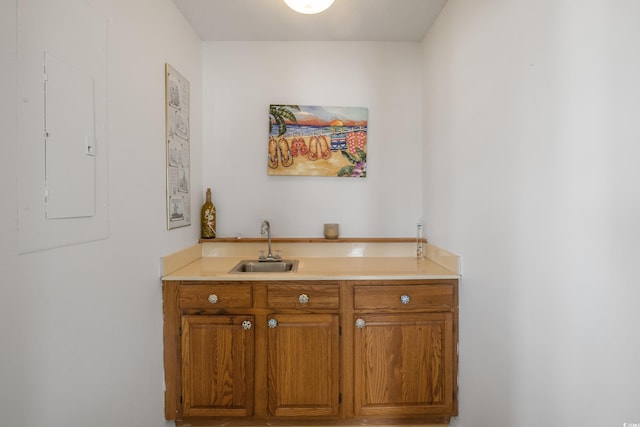 bathroom featuring vanity and electric panel