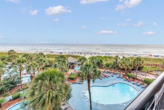 view of water feature featuring a beach view