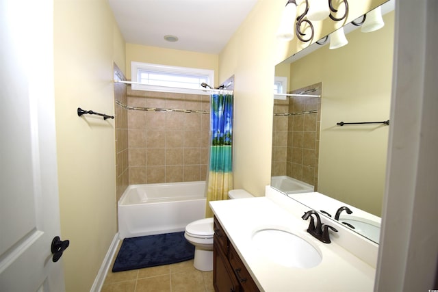 full bathroom with vanity, tile patterned flooring, toilet, and shower / bath combo