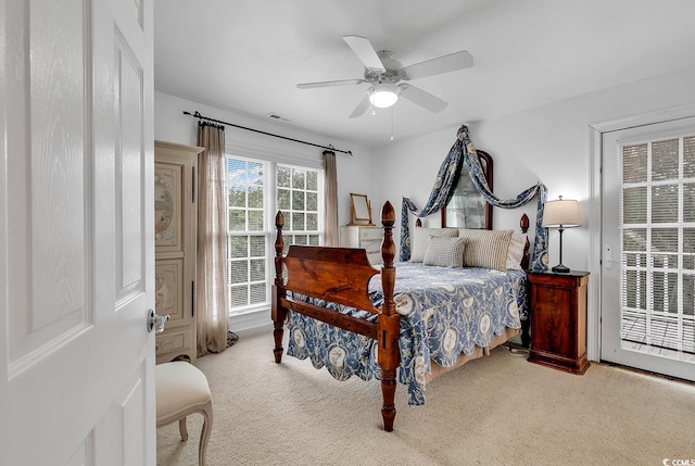 bedroom with carpet floors and ceiling fan