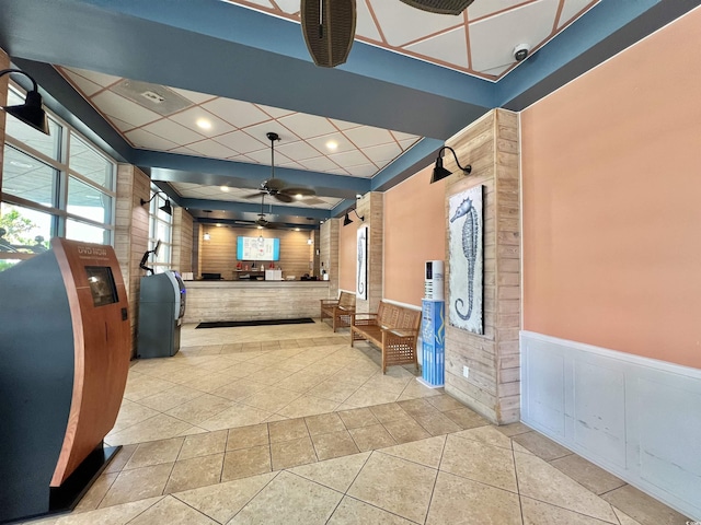 2504 N Ocean Blvd Unit 734, Myrtle Beach, SC 29577 - hall featuring inlaid floor details, tile patterned floors, wainscoting, and recessed lighting