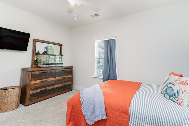 bedroom featuring carpet floors and ceiling fan