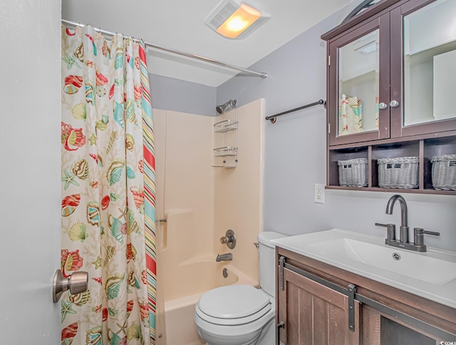 full bathroom featuring vanity, toilet, and shower / bath combo with shower curtain