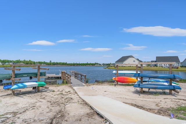 view of dock with a water view