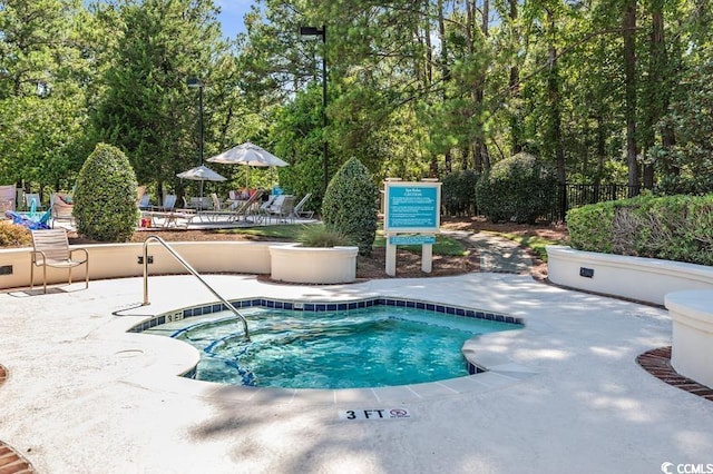 view of swimming pool with a patio