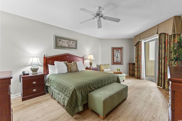 bedroom featuring ceiling fan and light hardwood / wood-style flooring