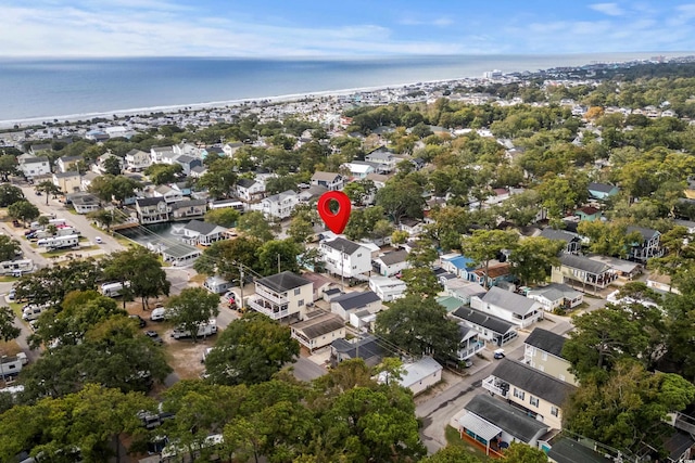 aerial view featuring a residential view and a water view