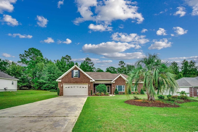 view of front of property featuring a garage and a front lawn