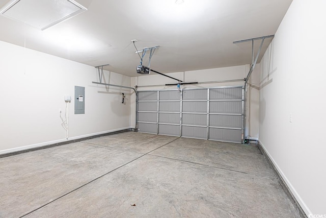 garage featuring a garage door opener and electric panel