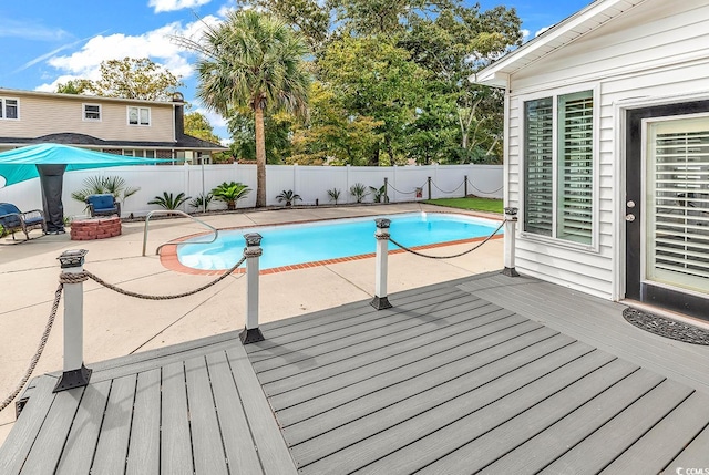 view of pool with a patio and a deck