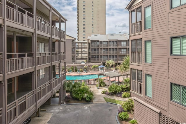 exterior space featuring a pool