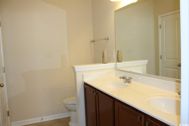 bathroom with tile patterned flooring, toilet, and vanity