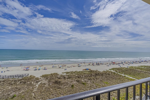 property view of water featuring a beach view