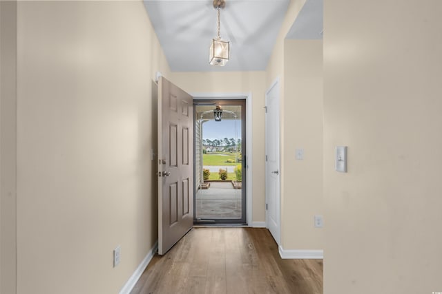 doorway to outside featuring light hardwood / wood-style floors